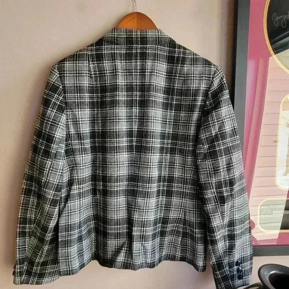 Vintage Pendleton 100% Virgin Wool Plaid Blazer Grey/Black Medium  1964-80's - Picture 3 of 8